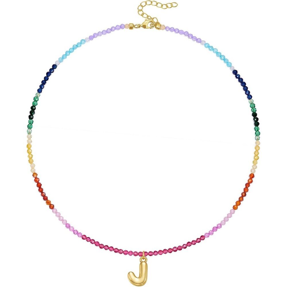 Dazzling Rainbow Choker with Initial Pendant - Adjustable Design for Versatility